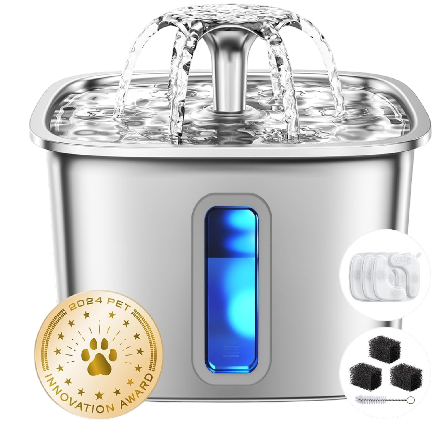 Stainless Steel Cat Water Fountain, 108oz/3.2L by Veken