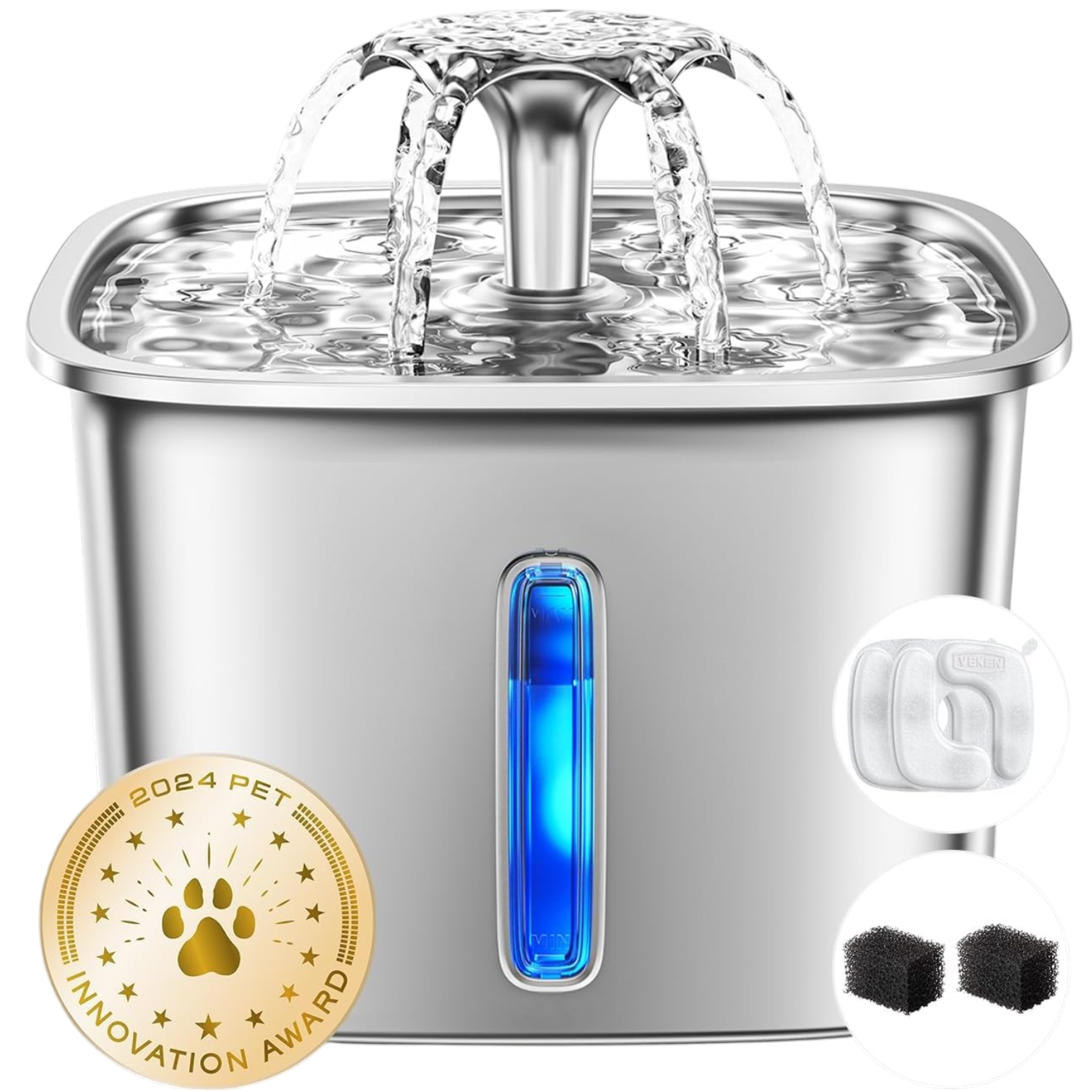 Veken Stainless Steel Cat Water Fountain, 95oz/2.8L