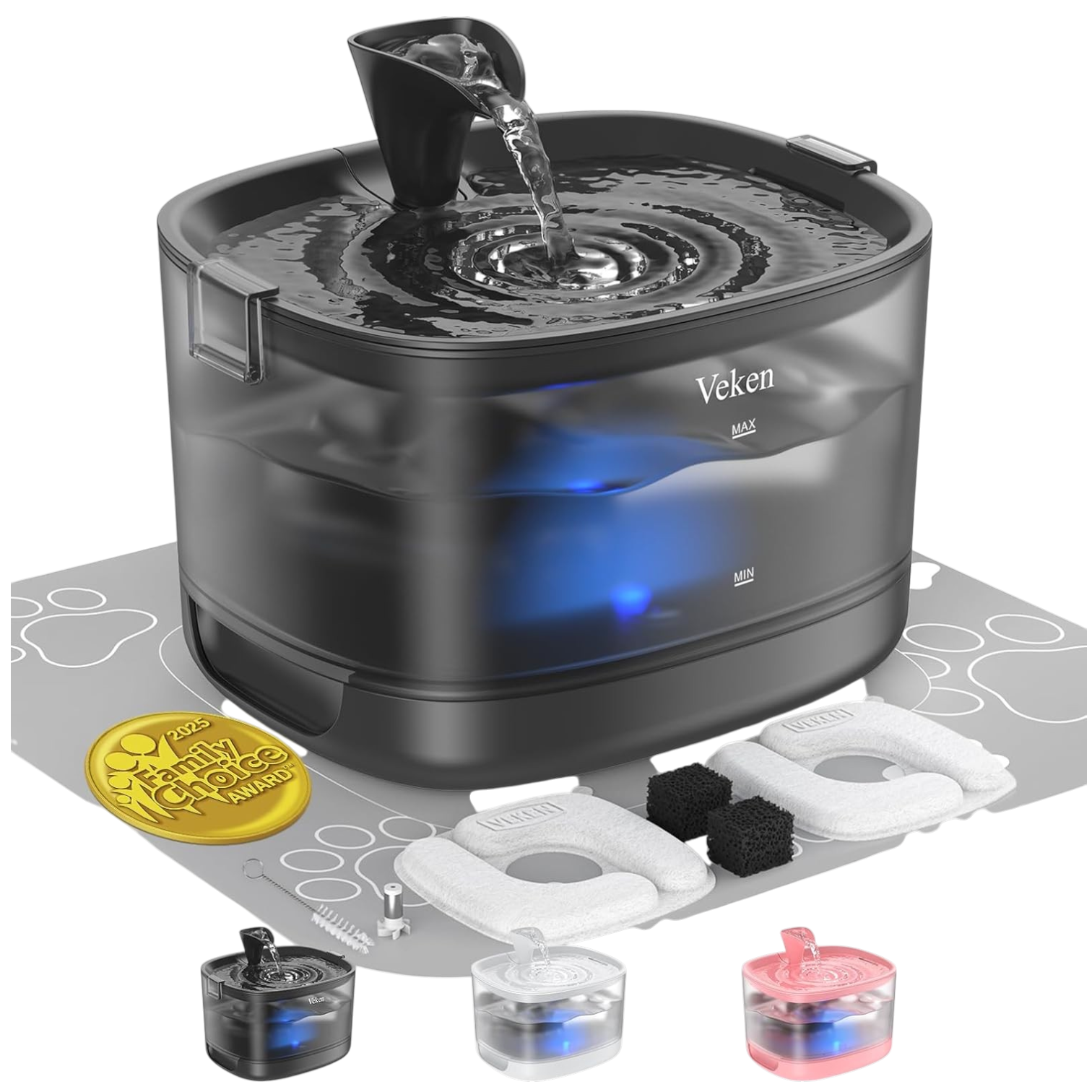 Cat Water Fountain with Detachable Tank & Secure Clips by Veken
